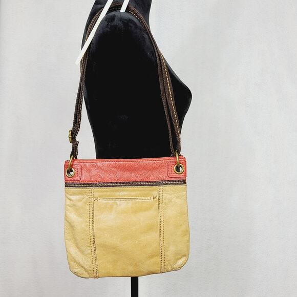 The Sak Kendra Tan Brown & Red Leather Crossbody Purse, PRE-OWNED - Picture 2 of 9